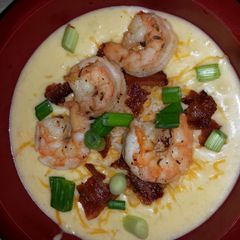 A picture of Loaded Baked Potato Soup with Bacon and Shrimp.