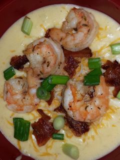 A picture of Loaded Baked Potato Soup with Bacon and Shrimp.