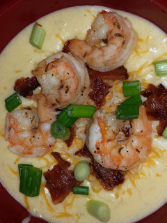 A picture of Loaded Baked Potato Soup with Bacon and Shrimp.