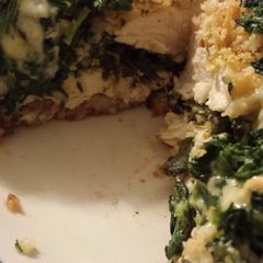 A picture of Stuffed chicken spinach and pepper jack cheese.