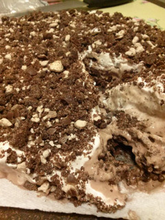 A picture of Steven's Whoppers Ice Cream Cake.