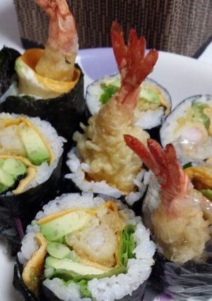 A picture of California Rolls.