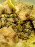 Pasta with pan seared Red Snapper and Scallops