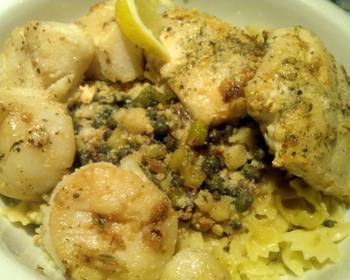 Easy Prepare Recipe Pasta with pan seared Red Snapper and Scallops Very Delicious