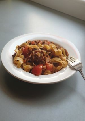 O poză a rețetei Paste cu hribi, bacon și roșii.