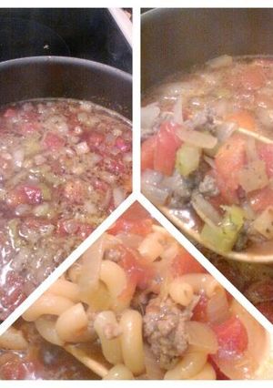 A picture of Beef and noodle soup.