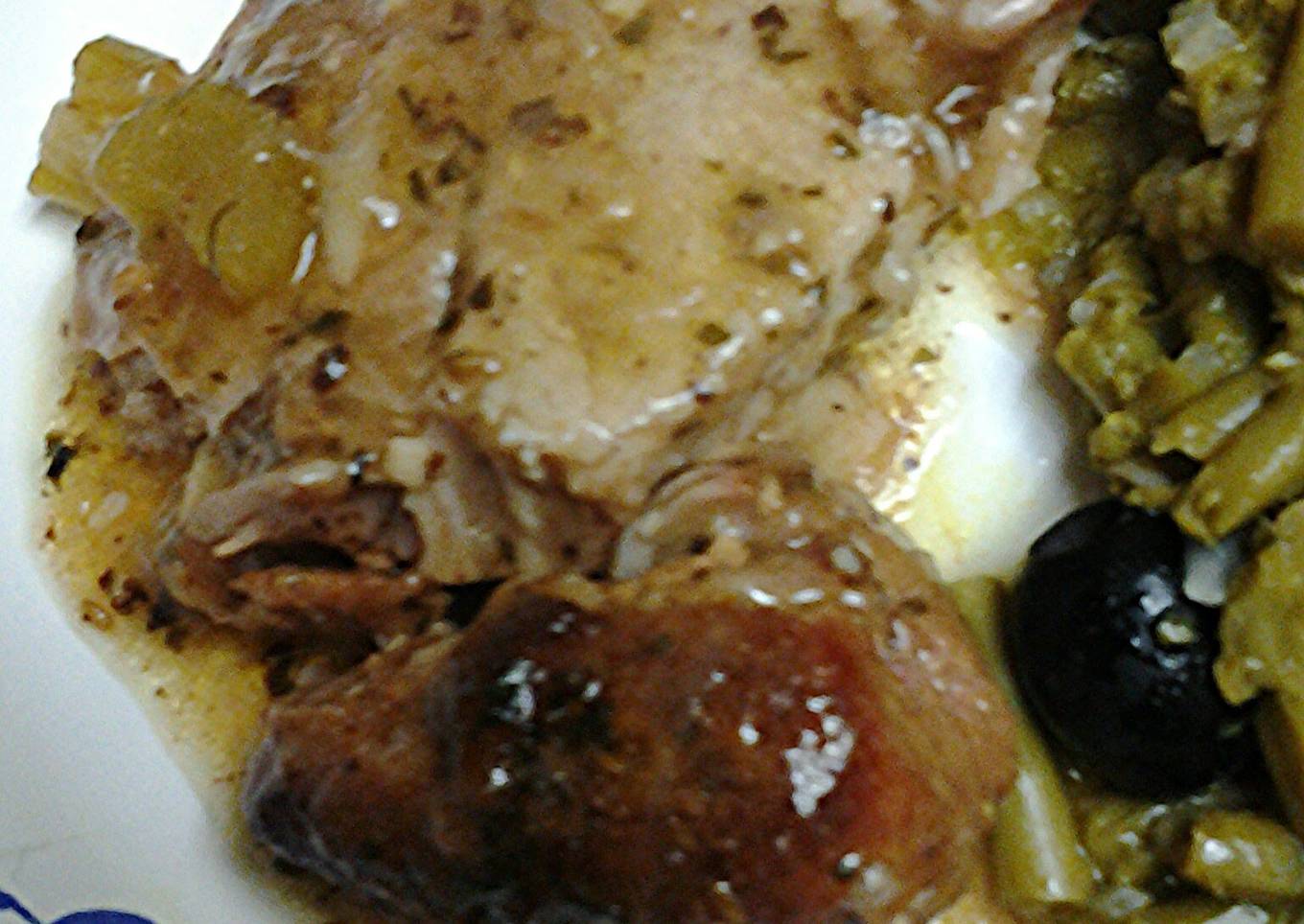 Roasted onions and pork