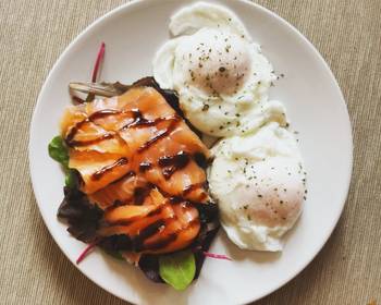 Unique Cuisine Salmon and poached eggs Most Delicious