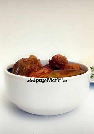 عکسی از دستور خوراک کدو بادمجون با بامیه