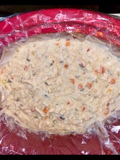 A picture of Slow Cooker Creamy Chicken and Wild Rice Soup.