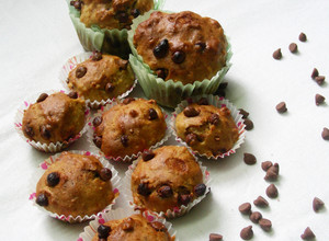 A picture of Banana Chocolate Chip Muffins (eggless and butter less).