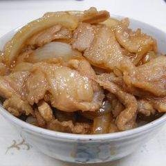 A picture of Authentic Pork Rice Bowl with Sweet and Savory Sauce.