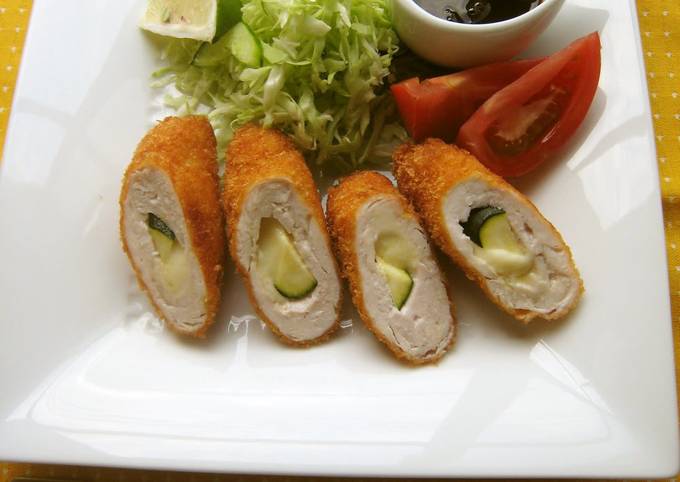 Deep-fried and Breaded Chicken Rolls with Cheese