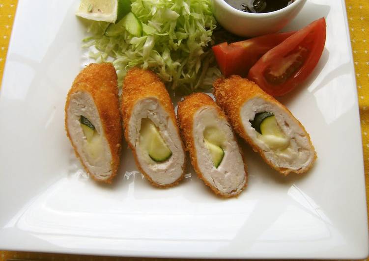 Deep-fried and Breaded Chicken Rolls with Cheese