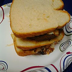 A picture of Double goat cheese burger.