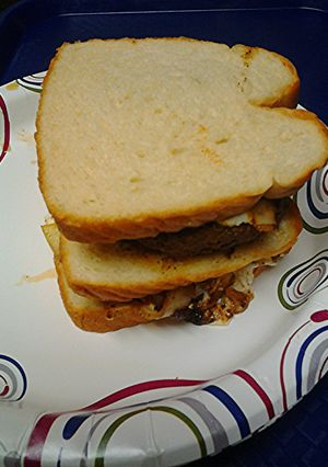 A picture of Double goat cheese burger.