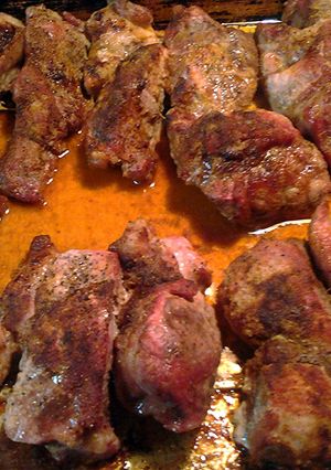 A picture of dry rubbed oven country ribs.