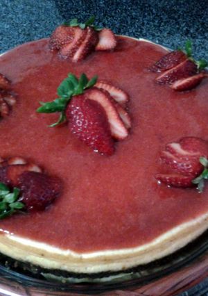 A picture of Strawberry Quark cheesecake.