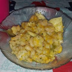 A picture of Pasta-less low carb cheesy pesto shrimp!.