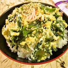A picture of Okara Rice Bowl with Wakame.