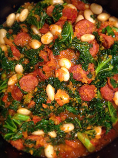 A picture of KALE, CHORIZO AND BUTTER BEAN STEW.