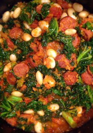 A picture of KALE, CHORIZO AND BUTTER BEAN STEW.
