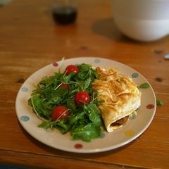 A picture of Coconut oil cheese and ham omelette.