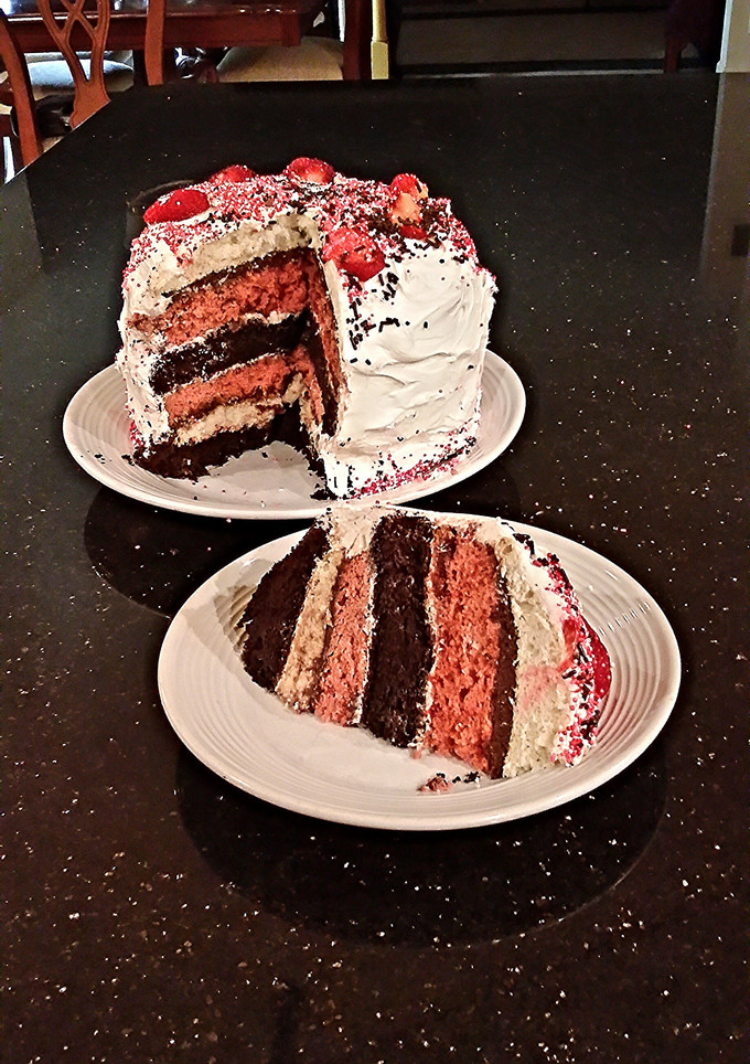 A picture of Neapolitan Layer Cake.