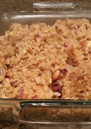 A picture of Leftover Thanksgiving Turkey and Mushroom Fried Rice.