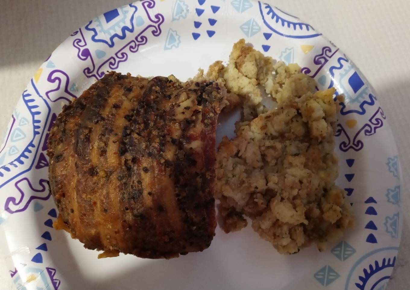 Spicy pork wrapped in pork puree