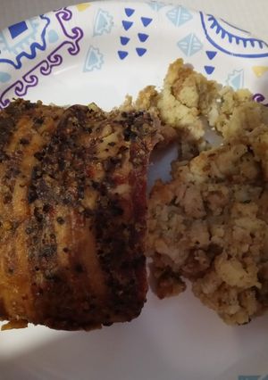 A picture of Seasoned Bacon Wrapped Crock Pot Pork Loin.