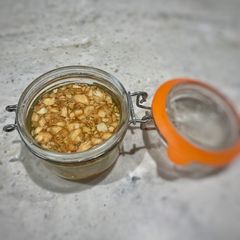Homemade garlic oil A picture of Homemade garlic oil.