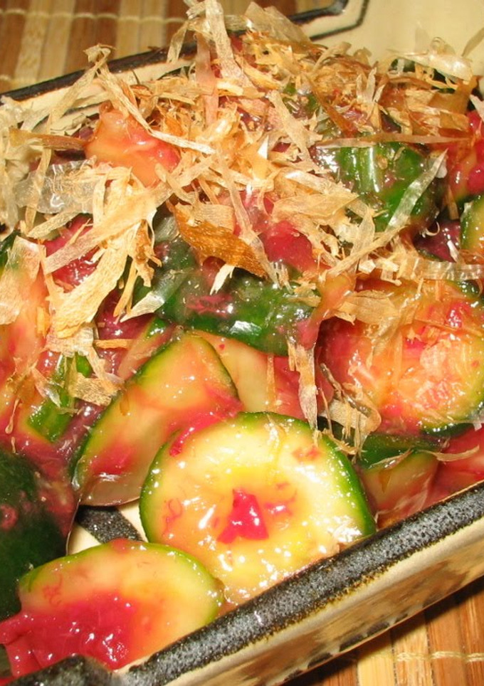 A picture of Done in 3 minutes! Super Easy Cucumber with Umeboshi Pickled Plum Sauce.