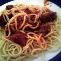 A picture of Very basic Spaghetti with meat sauce.