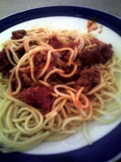 A picture of Very basic Spaghetti with meat sauce.