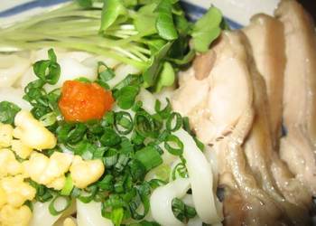 How to Make Appetizing Tasty Noodles Cold Udon with Steamed Chicken