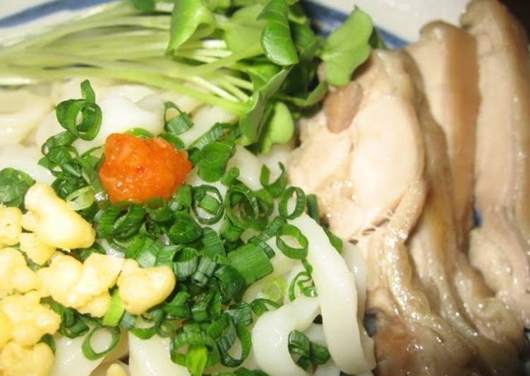 Now You Can Have Your Tasty Noodles! Cold Udon with Steamed Chicken