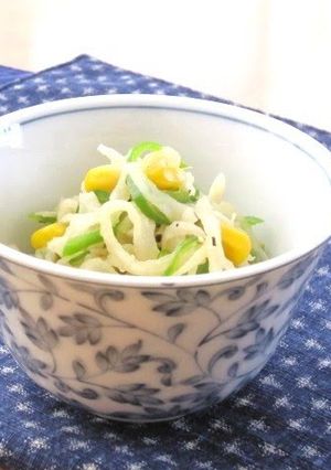 A picture of Stir-Fried and Simmered Kiriboshi Daikon and Corn.