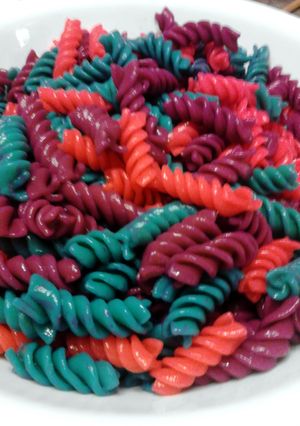 A picture of Rainbow Colored Pasta ~ Holiday.