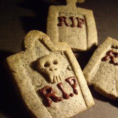 A picture of Tombstones and Castles Sesame Cookies for Halloween.