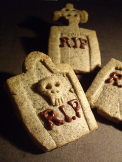 A picture of Tombstones and Castles Sesame Cookies for Halloween.