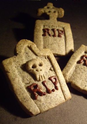 A picture of Tombstones and Castles Sesame Cookies for Halloween.