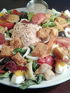 A picture of Tuna Dinner Salad With Crispy Potato Croutons.
