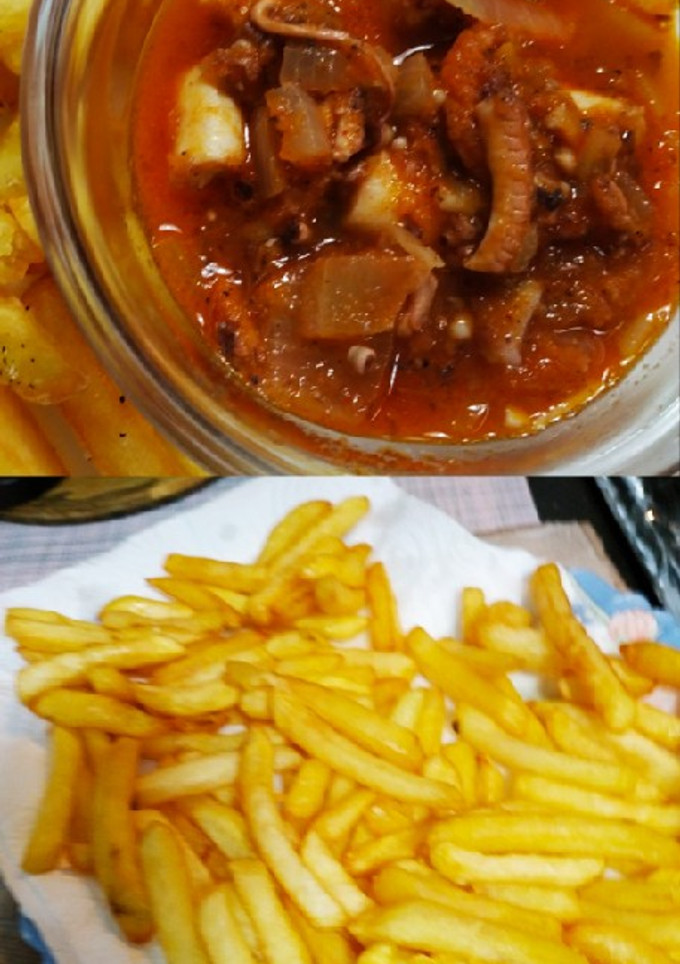 Una foto de Pica pica de pulpo con patatas fritas