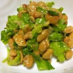 A picture of Broccolini & Natto with Bonito Flakes.