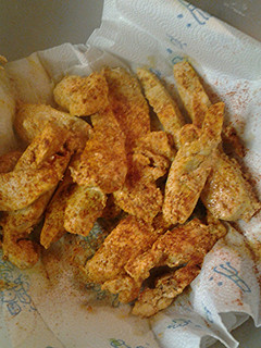 A picture of Naked chicken strips.