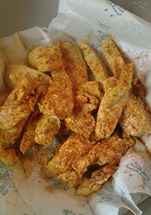 A picture of Naked chicken strips.