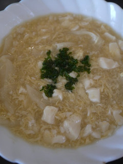 A picture of Creamy Egg Soup with Crumbled Tofu.