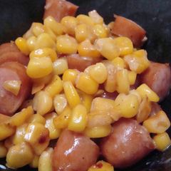 A picture of Rich Mayonaisse and Soy Sauce Flavored Stir Fried Corn and Wiener Sausages.