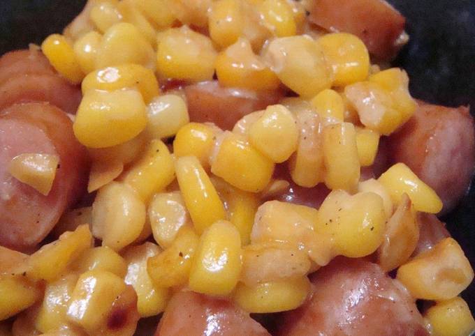 Rich Mayonaisse and Soy Sauce Flavored Stir Fried Corn and Wiener Sausages